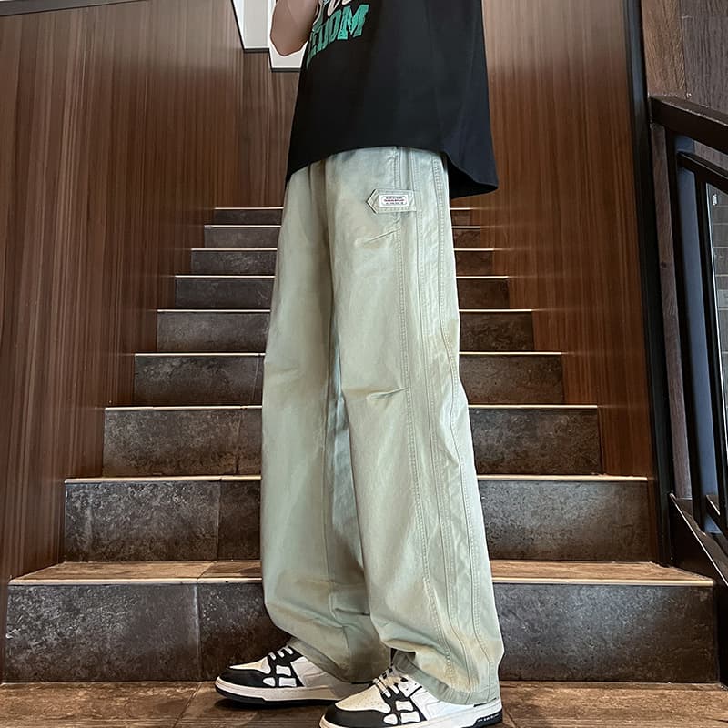 ベージュパンツ メンズ ゆったりワイドストレートパンツ