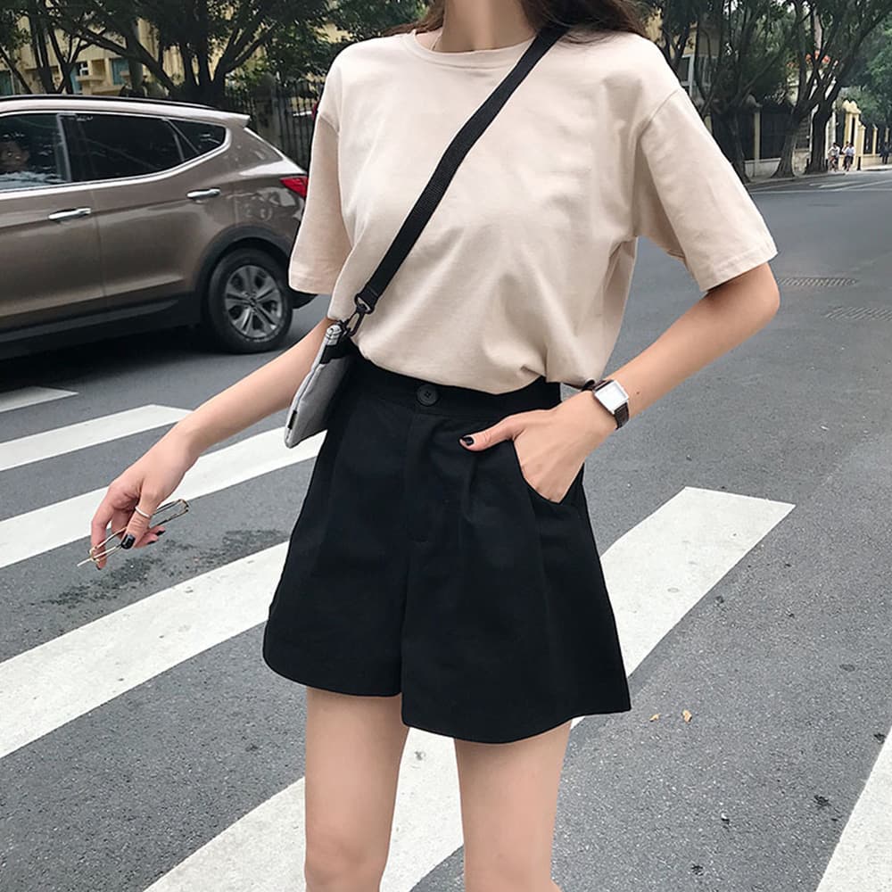 ベージュパンツ ハイウエスト ショートパンツ レディース ベージュ