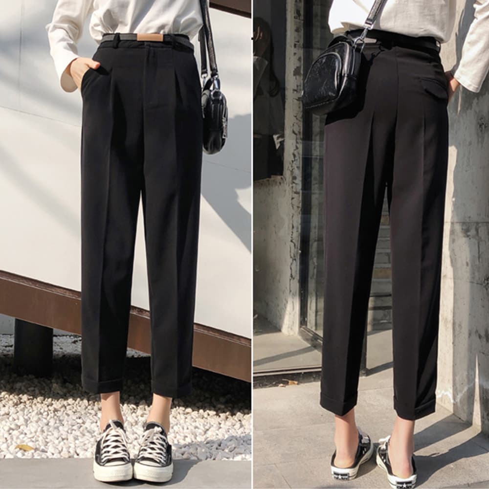 センタープレス ベージュパンツ テーパード アンクル丈 夏