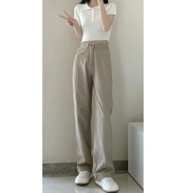 ベージュパンツ レディース ストレートシルエット ワイドパンツ