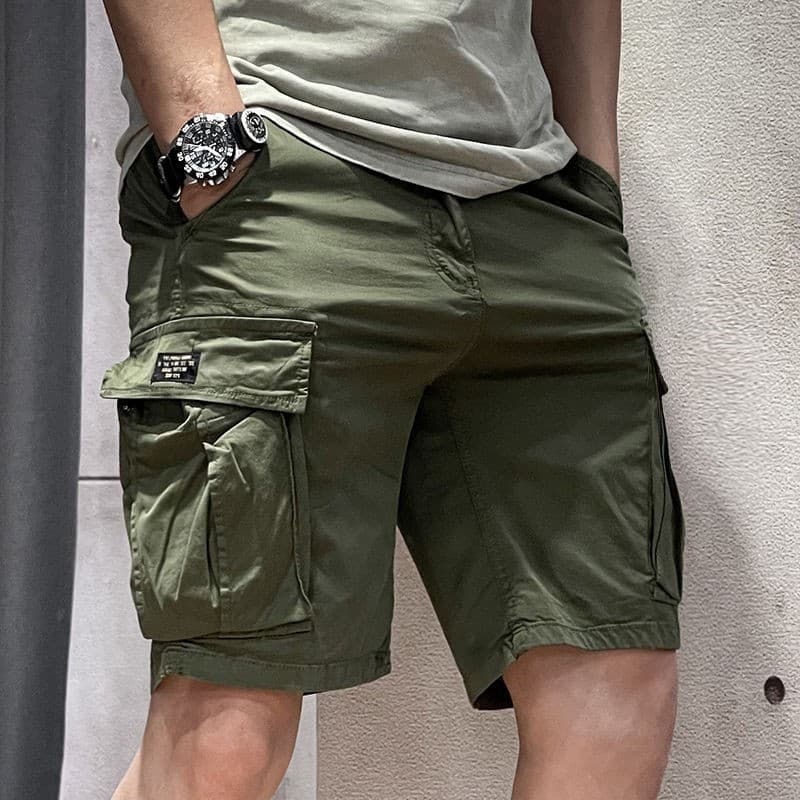 ベージュパンツ ドローコード付きカーゴハーフパンツ