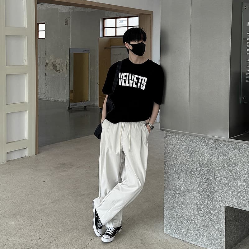 ベージュパンツ ベージュパンツ ゆったりドローコード ワイドスラックス