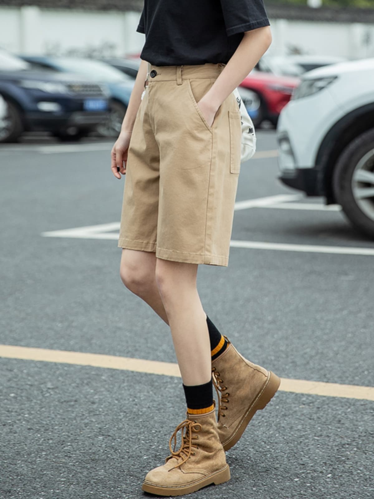 ベージュパンツ レディース 夏向け快適ワイドシルエット短丈パンツ