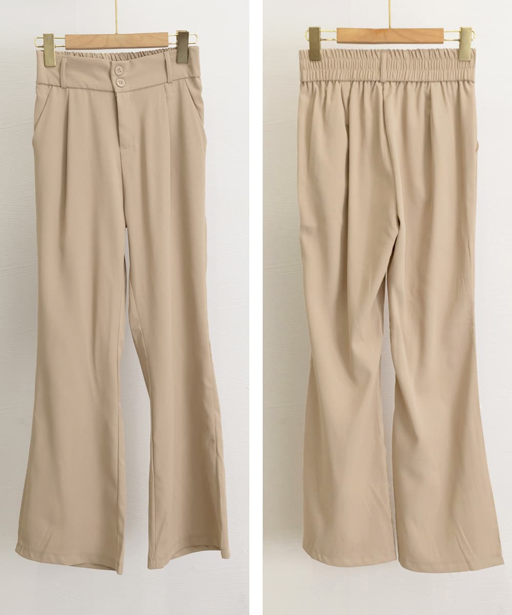 ベージュパンツ ベージュセミフレアワイドパンツ ハイウエストスラックス