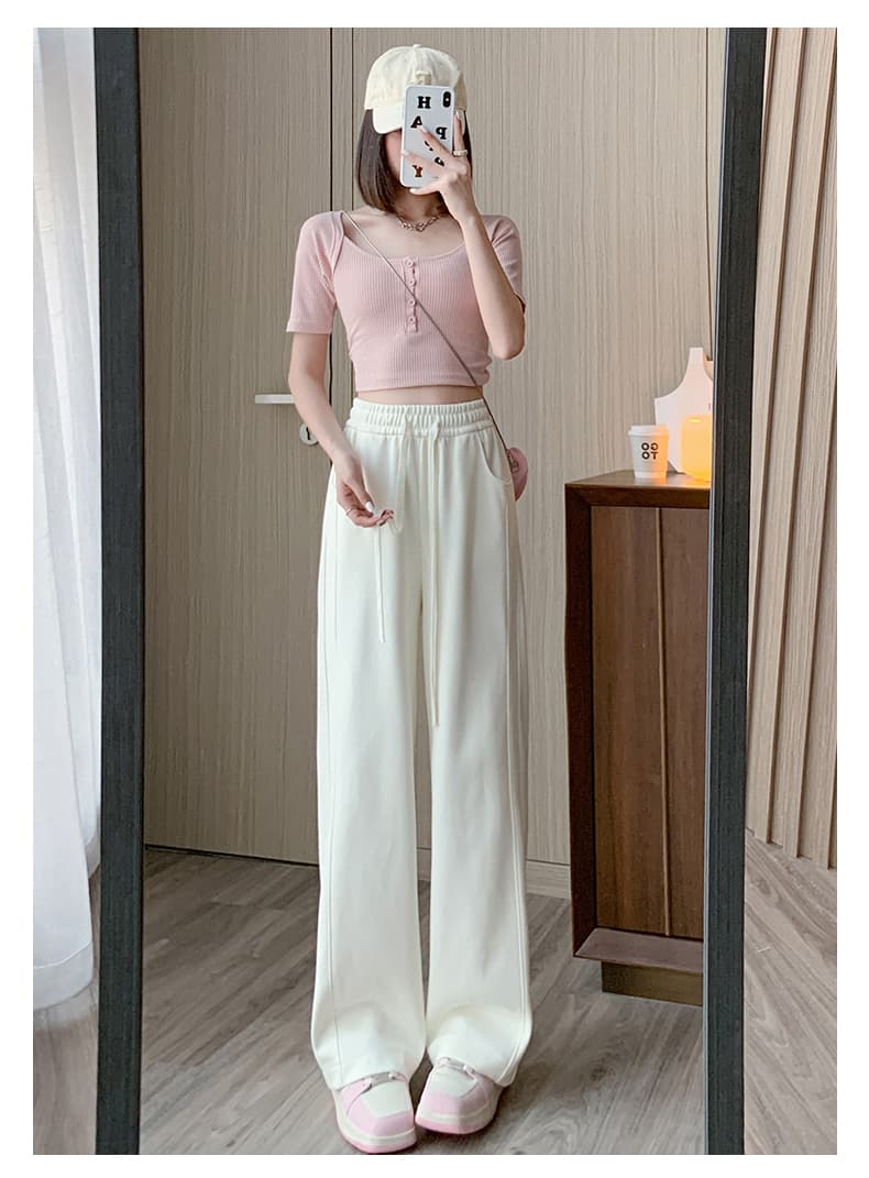 ベージュパンツ レディース ゆったりドローコード入り美脚パンツ
