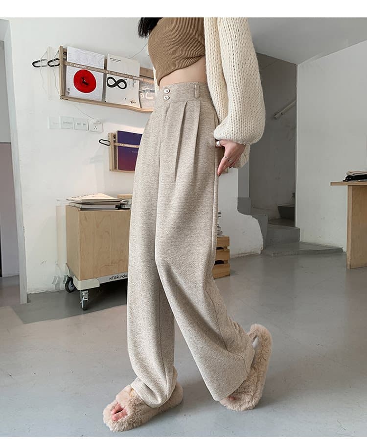ベージュパンツ シンプルワイドストレートパンツ
