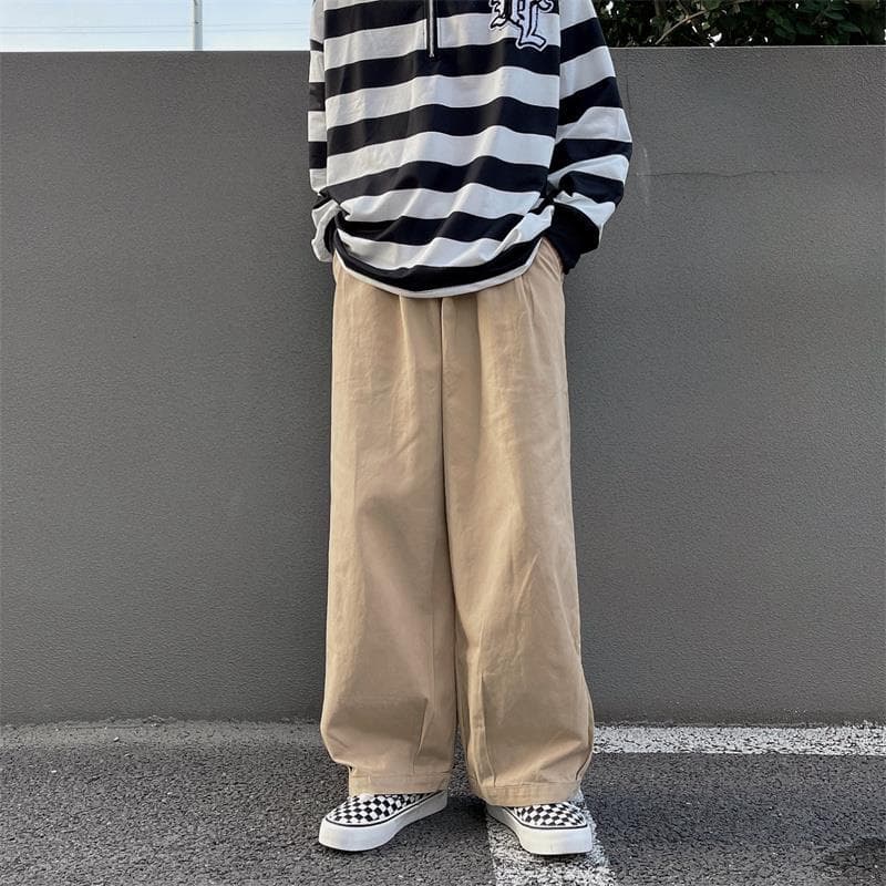 ベージュパンツ メンズ ゆったりワイドパンツ