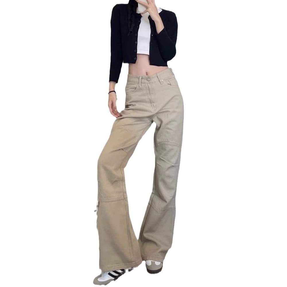 ベージュパンツ ワイドストレートカーゴパンツ