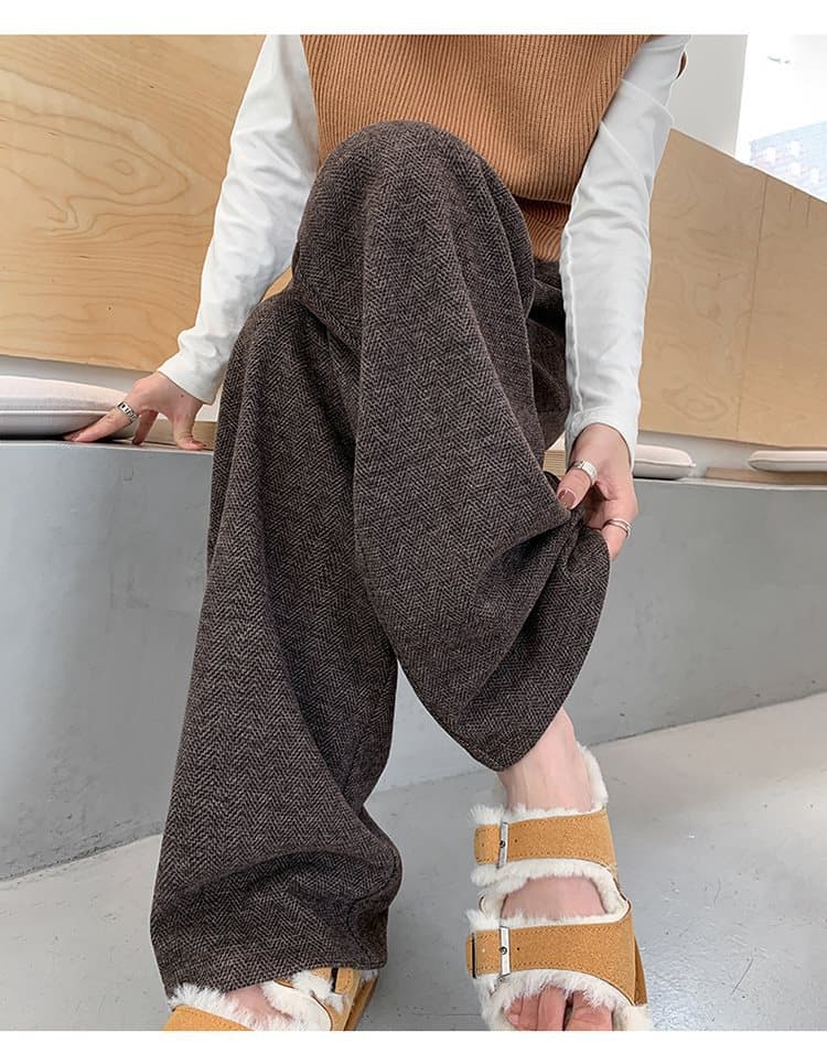ベージュパンツ シンプルワイドストレートパンツ