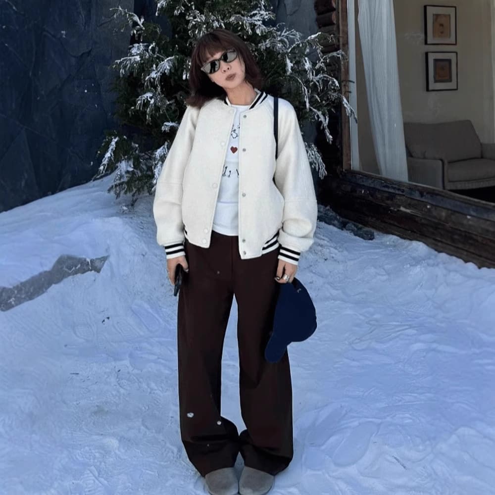 ベージュパンツ ハイウエストリラックスワイドパンツ