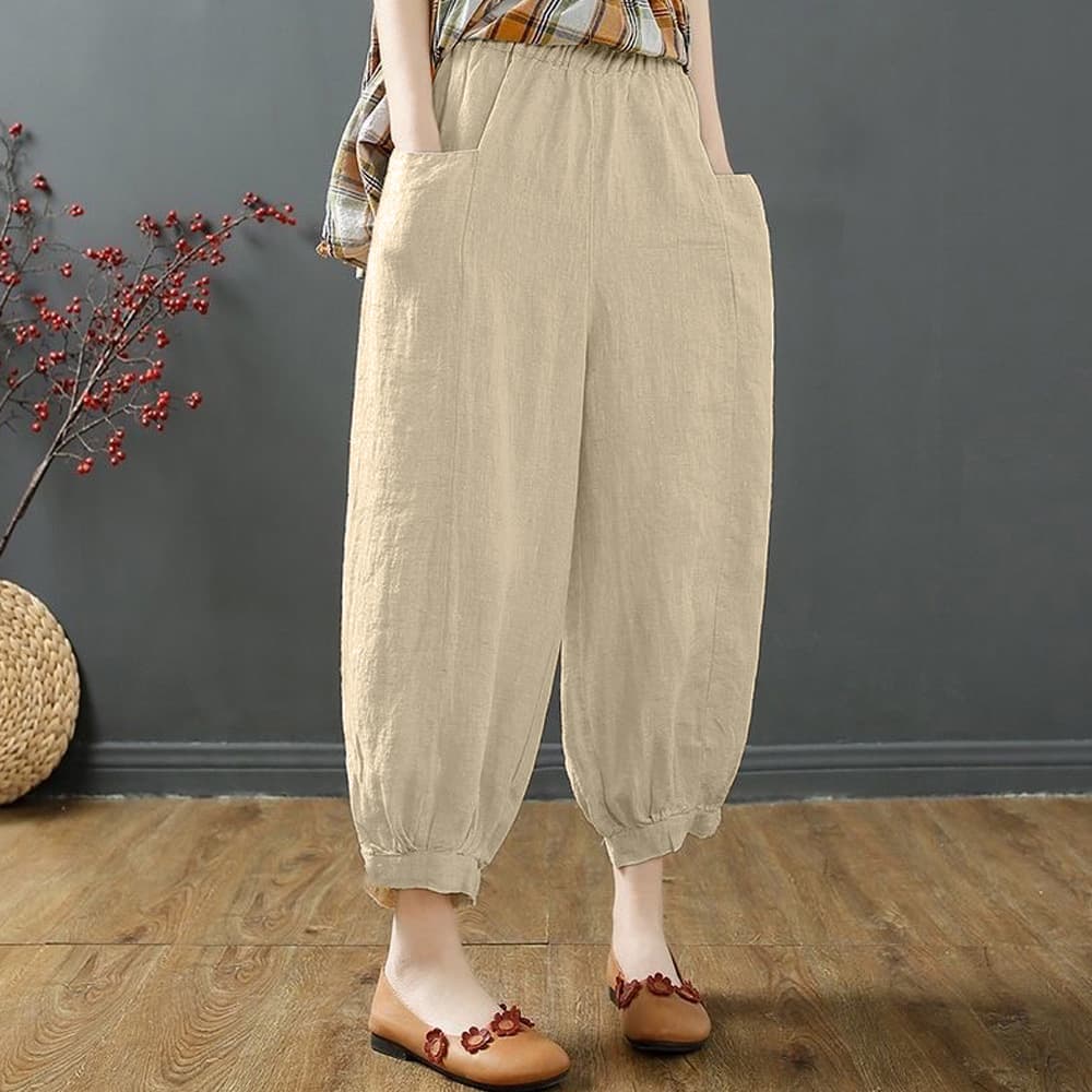 ベージュパンツ ベージュサルエルパンツ レディース ハイウエスト ゆったり