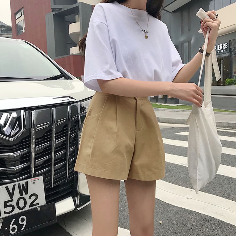 ベージュパンツ ハイウエスト ショートパンツ レディース ベージュ