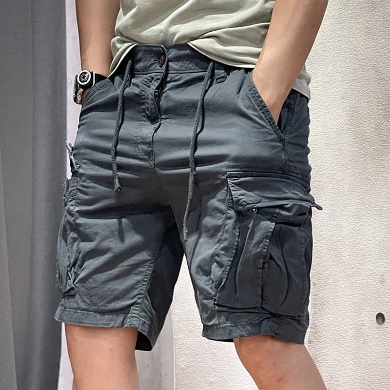 ベージュパンツ ドローコード付きカーゴハーフパンツ