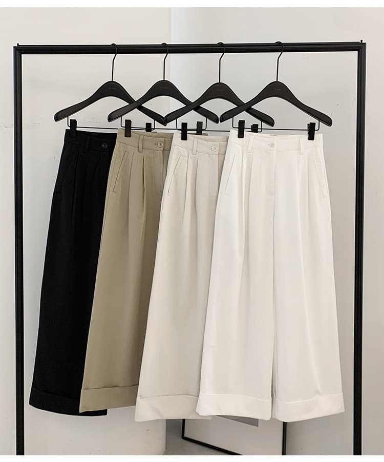 ベージュパンツ レディース ゆったりワイドプリーツパンツ