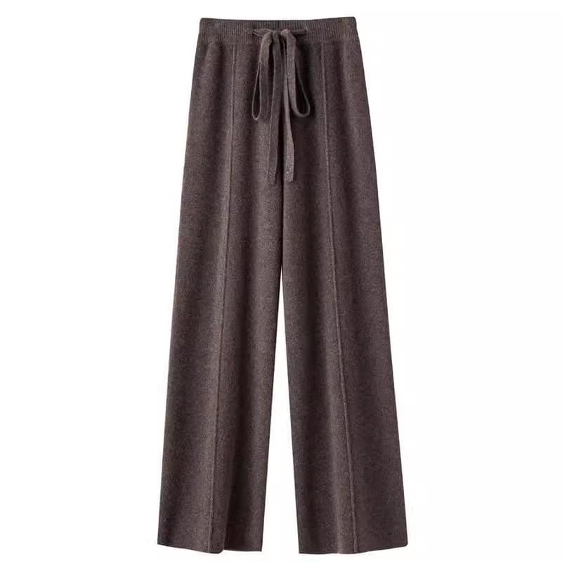 ベージュパンツ リラックスニットロングパンツ