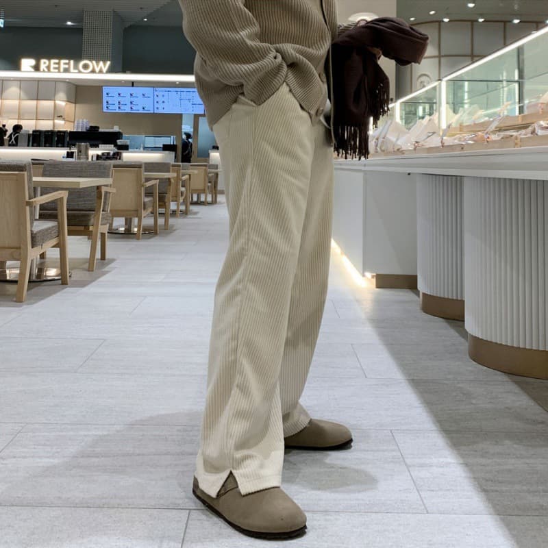 ベージュパンツ メンズ ストレート紐付きリラックスパンツ