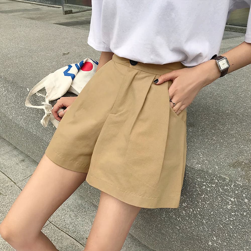 ベージュパンツ ハイウエスト ショートパンツ レディース ベージュ
