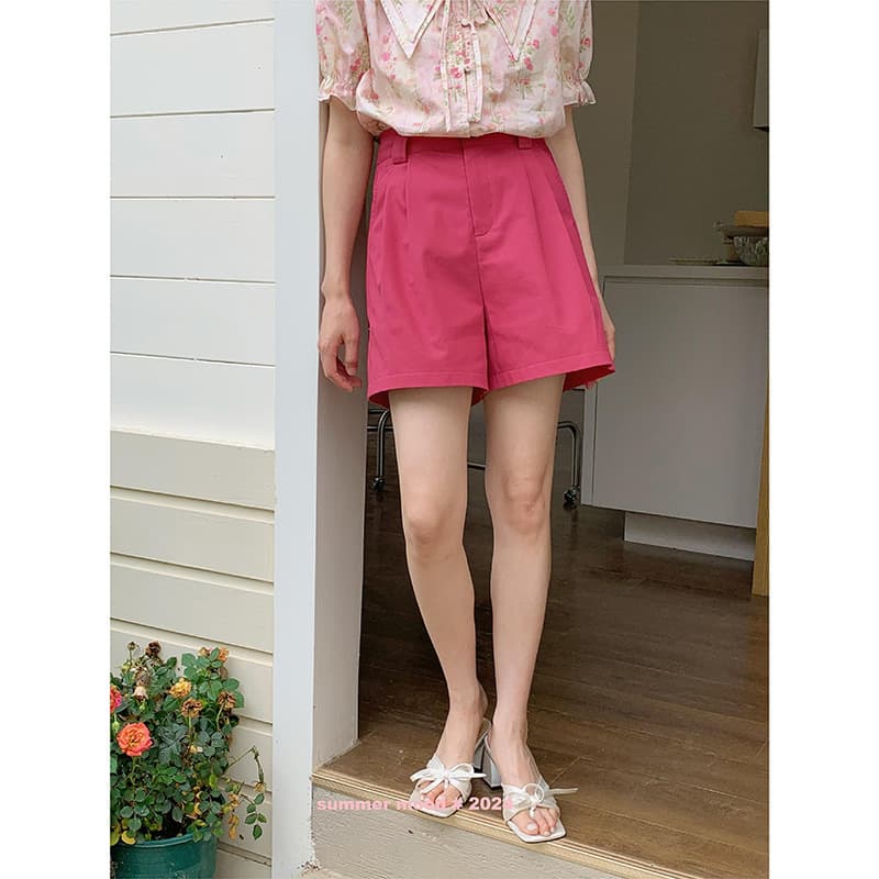 ベージュパンツ レディース ハイウエスト夏向け綿麻ショートパンツ