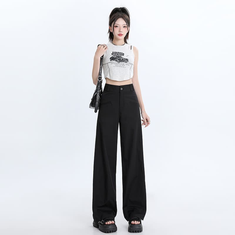ベージュパンツ レディース ワイドシルエットハイウエストパンツ
