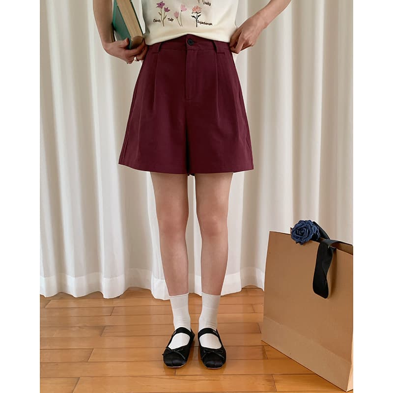 ベージュパンツ レディース ハイウエスト夏向け綿麻ショートパンツ