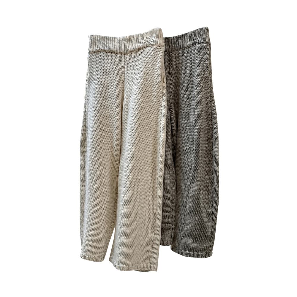 ベージュパンツ レディース ふんわりニット編み ゆったりパンツ