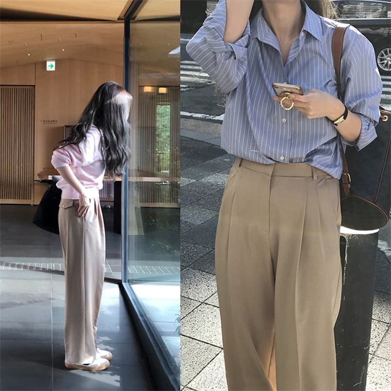 ベージュパンツ ゆとりワイドシルエットチノパン