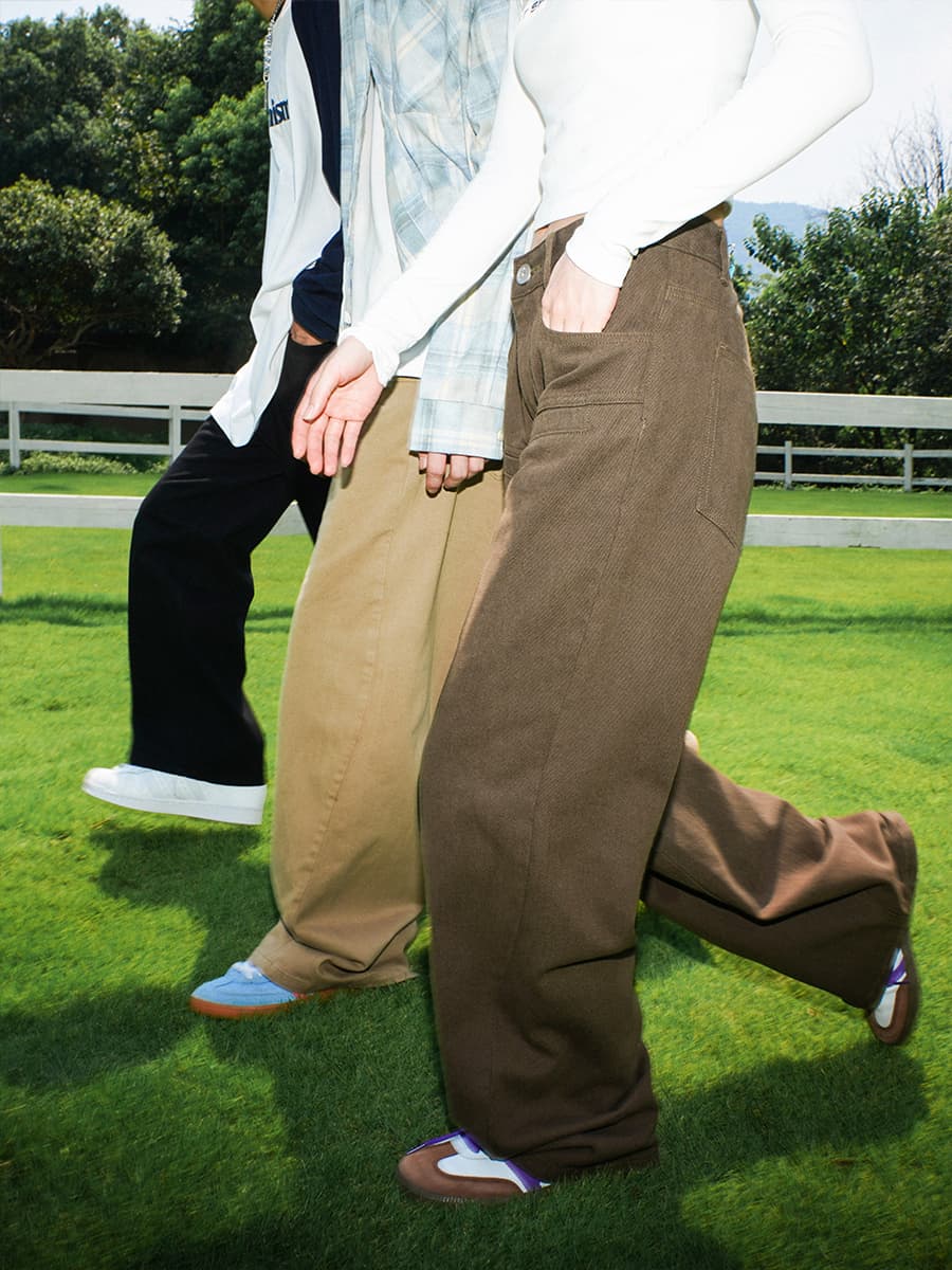 ベージュパンツ メンズ ゆったりシルエット ワイドパンツ