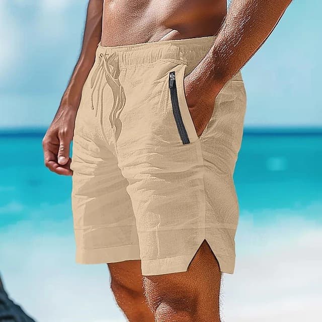 ベージュパンツ リゾート風シンプルショートパンツ