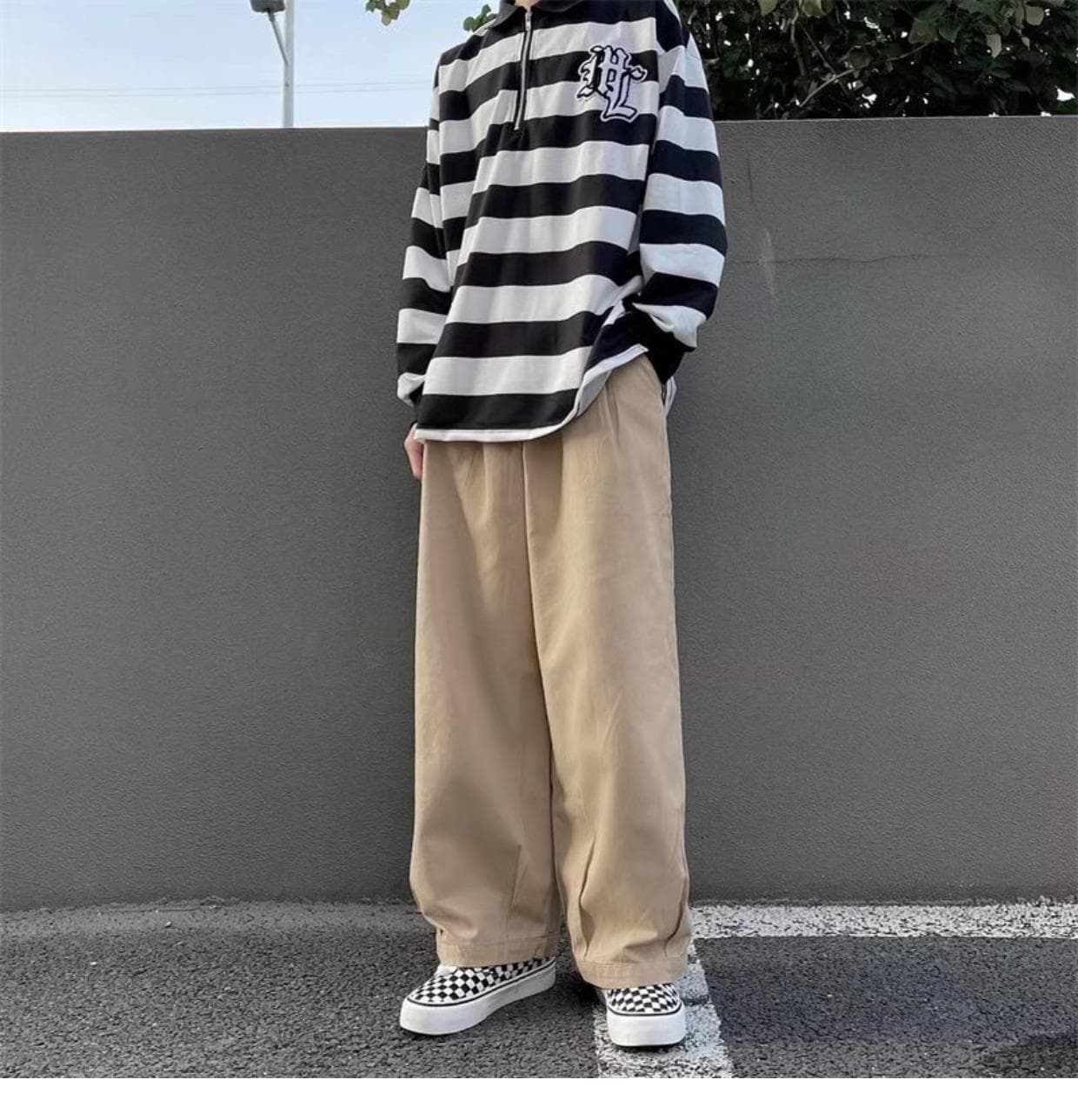 ベージュパンツ メンズ ゆったりワイドパンツ