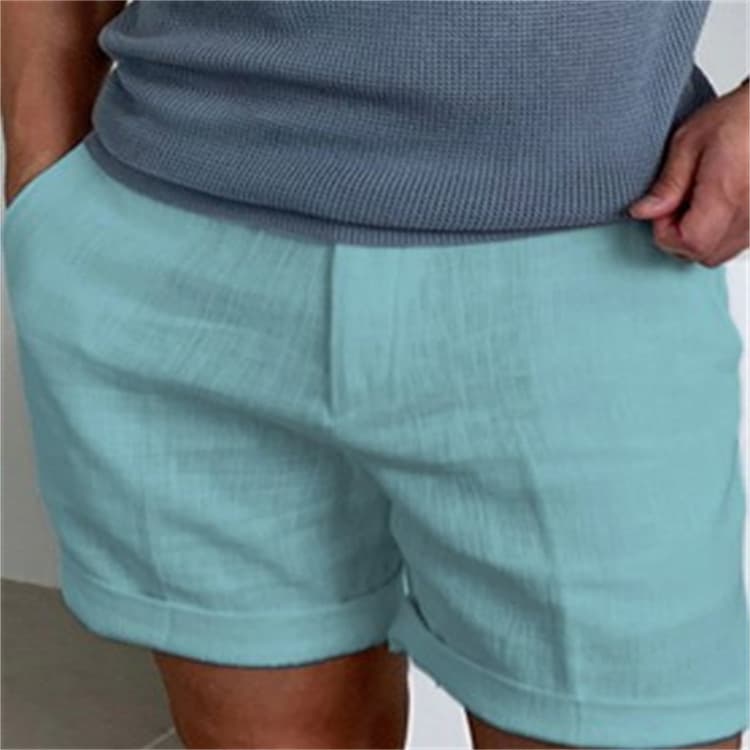 ベージュパンツ リネン混シンプルハーフパンツ