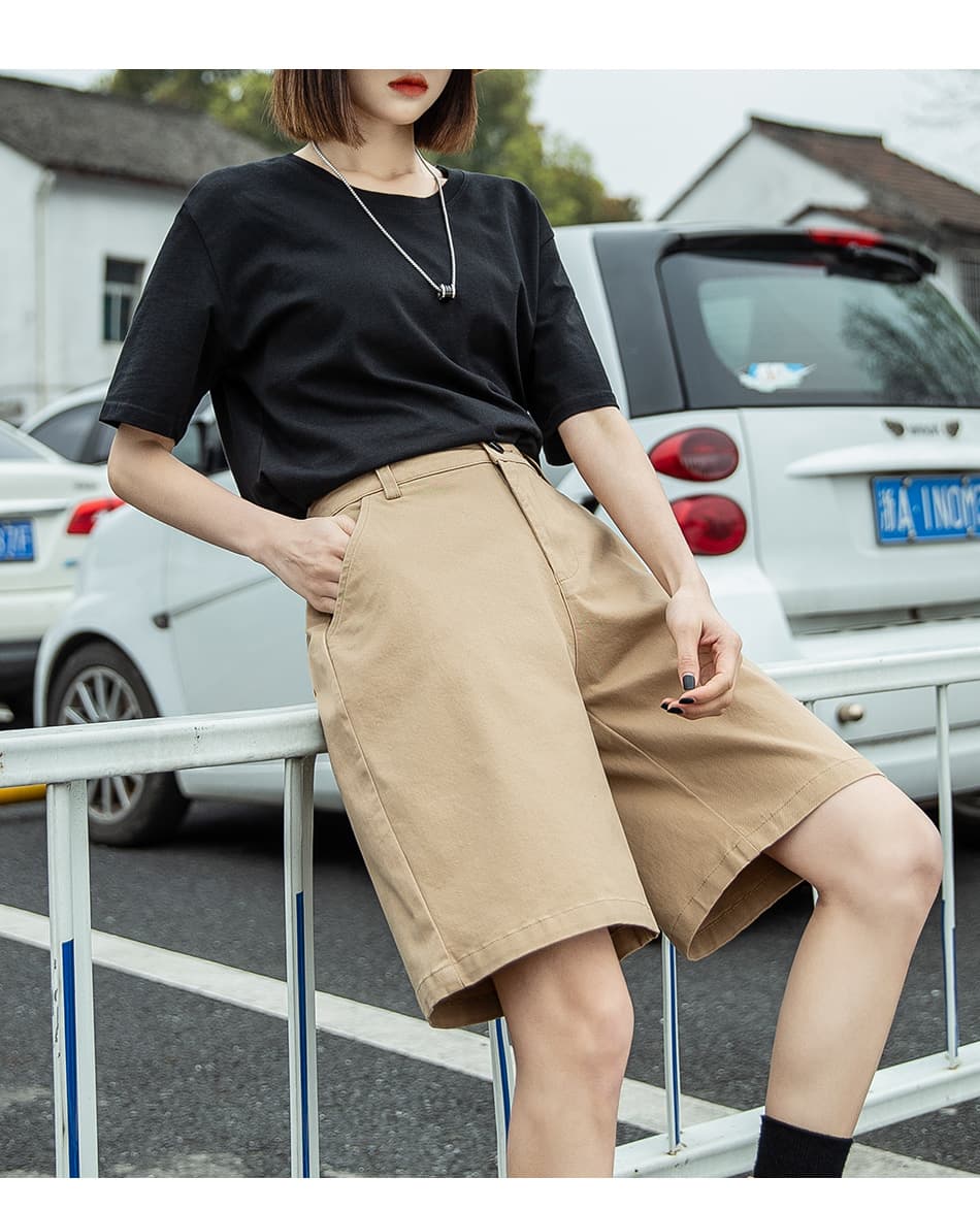 ベージュパンツ レディース 夏向け快適ワイドシルエット短丈パンツ