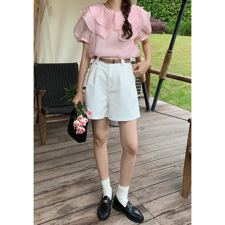 ベージュパンツ レディース ハイウエスト夏向け綿麻ショートパンツ