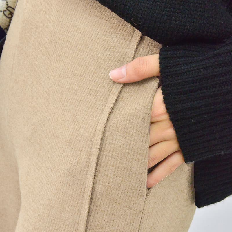 ベージュパンツ レディース ゆったりワイドウール混パンツ
