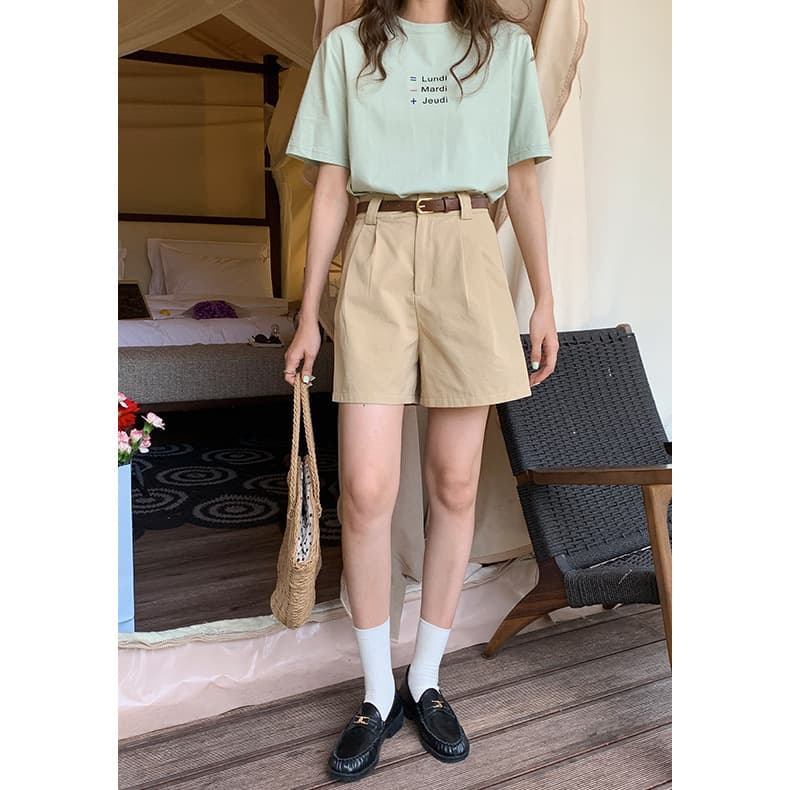 ベージュパンツ レディース ハイウエスト夏向け綿麻ショートパンツ