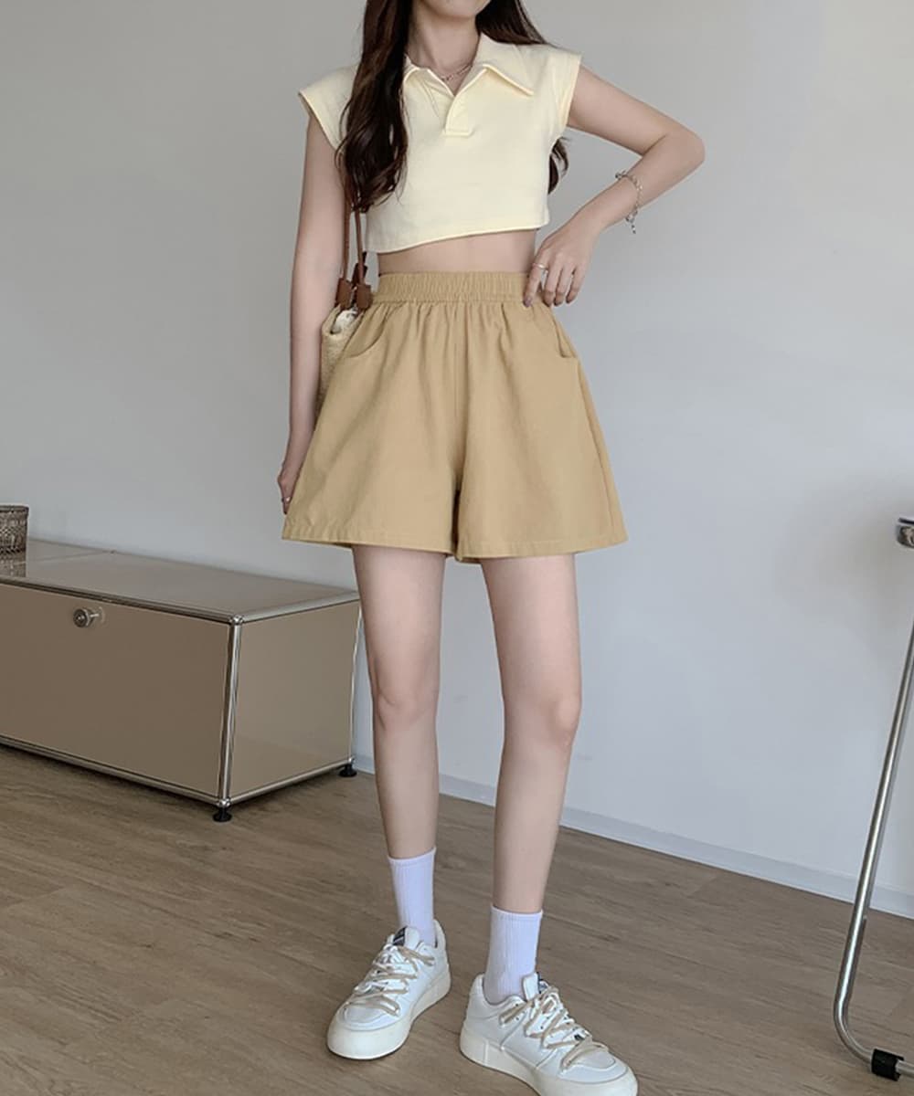 ベージュパンツ ベージュワイドショートパンツ レディース 短パン