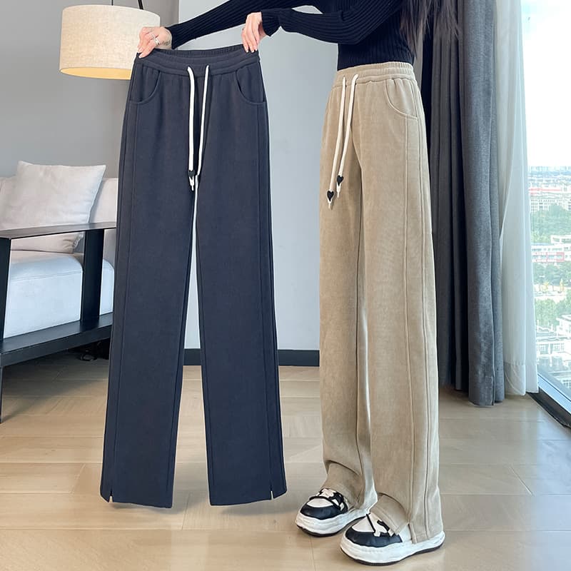 ベージュパンツ リラックスウエストコーデュロイパンツ