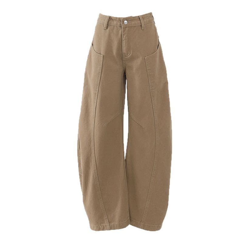 ベージュパンツ レディース ゆったりワイドシルエットパンツ